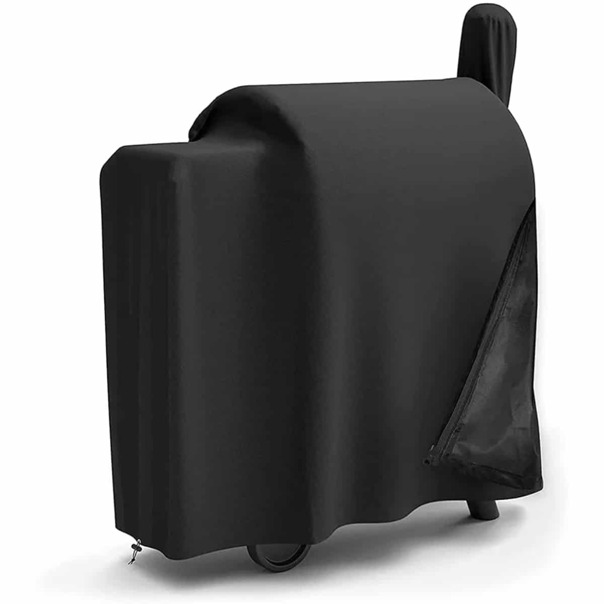 Traeger Pro 575 grill cover in full length, designed to protect the Traeger pellet grill from weather and outdoor elements.