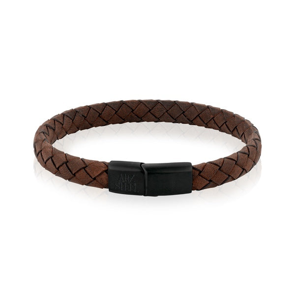 ARZ Steel brown leather bracelet with a 9mm width, featuring a sleek, minimalist design, perfect for casual or stylish wear.