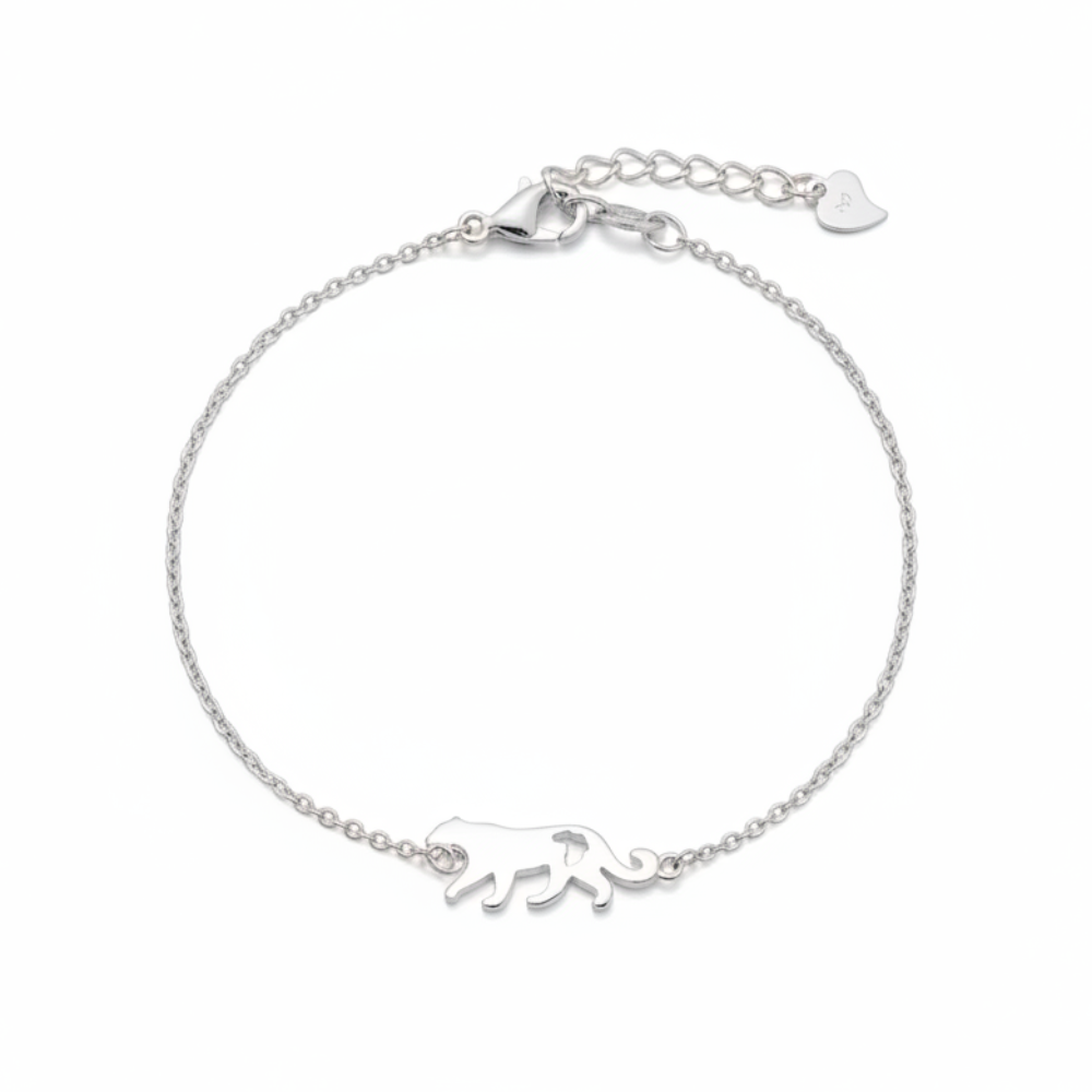 Misu 925 sterling silver bracelet featuring a leopard design with intricate details and polished finish.
