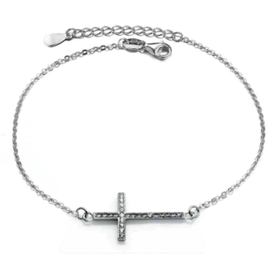 MISU 925 sterling silver bracelet featuring a sideways cross design, with a sleek and polished appearance.
