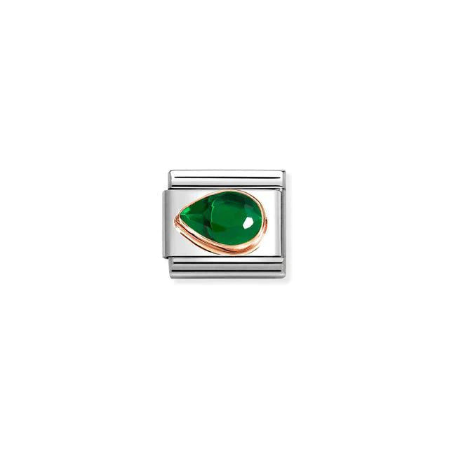 Nomination Composable Green Left Drop Faceted jewelry pendant with faceted green gemstone and silver setting