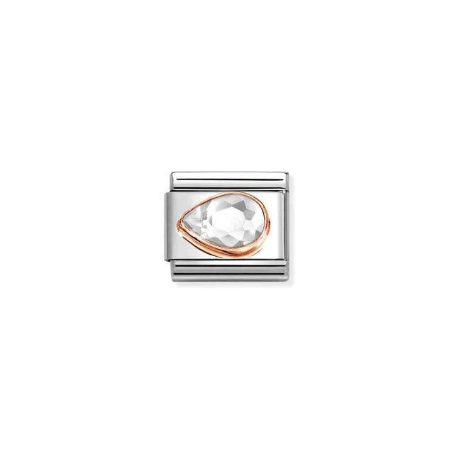 Nomination Composable White Left Drop Faceted charm featuring a faceted white gemstone and intricate metal detailing.