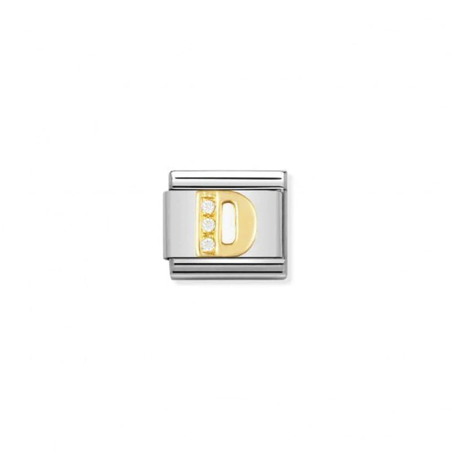 Nomination Composable Classic C.Z. Letter D charm in silver with cubic zirconia accents, designed for customizable jewelry.