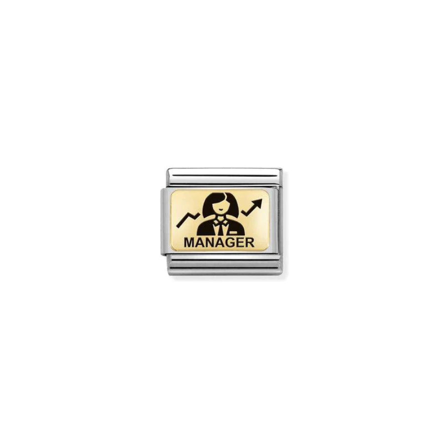 Nomination Composable Classic Occupation charm featuring a gold finish with detailed engraving and the word "HER" for jewelry collection.