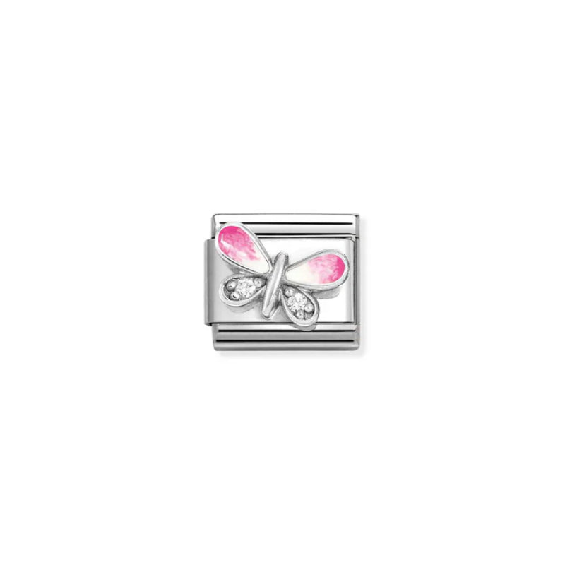 Pink butterfly charm from Nomination's Composable jewelry collection, featuring delicate butterfly design in metal.