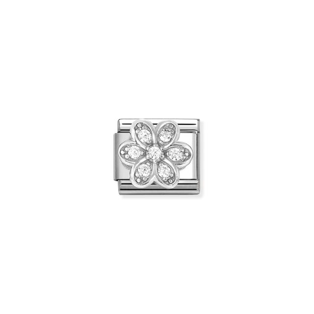 Nomination Composable Daisy Symbol charm with sparkling CZ stone, silver-tone metal, perfect for bracelet or necklace accessories.