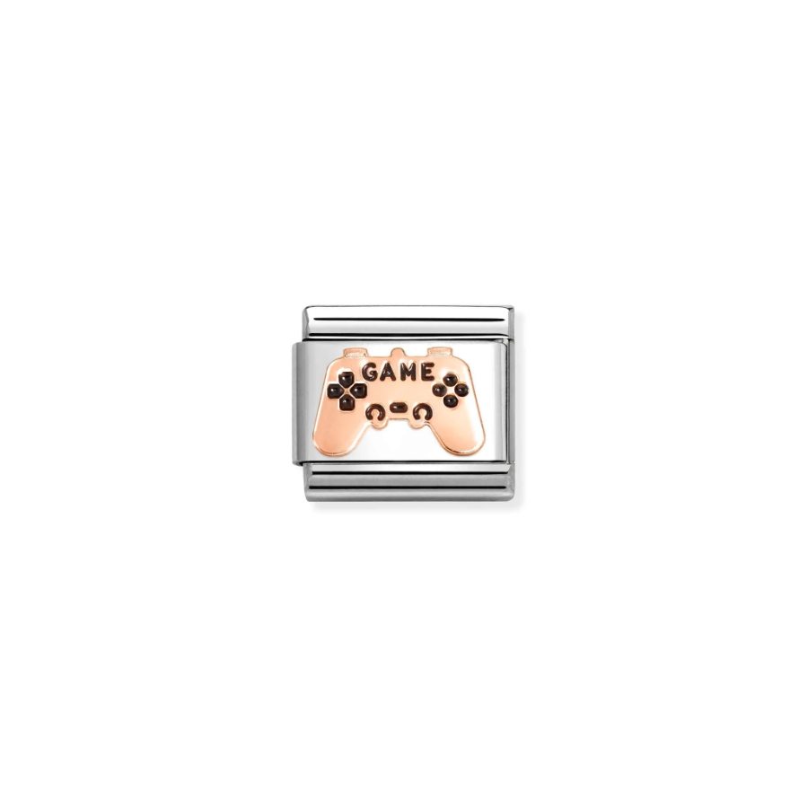 Nomination Composable Game Controller Symbol in 9k rose gold with detailed gaming controller design.