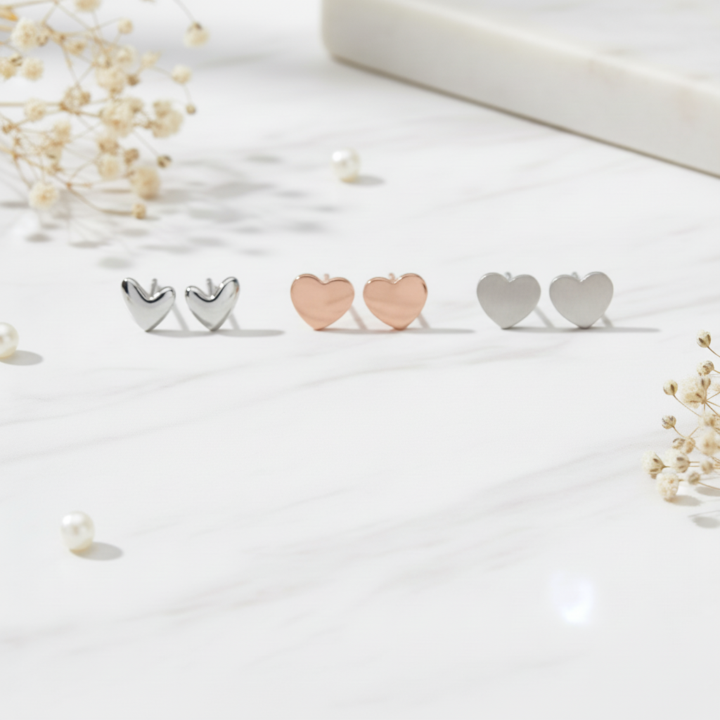 Set of three MISU 925 sterling silver heart-shaped earrings featuring delicate and stylish designs for women.