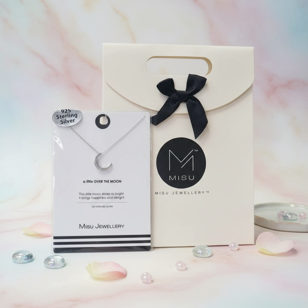 MISU 925 sterling silver necklace with moon pendant, showcasing a sleek and elegant jewelry design.