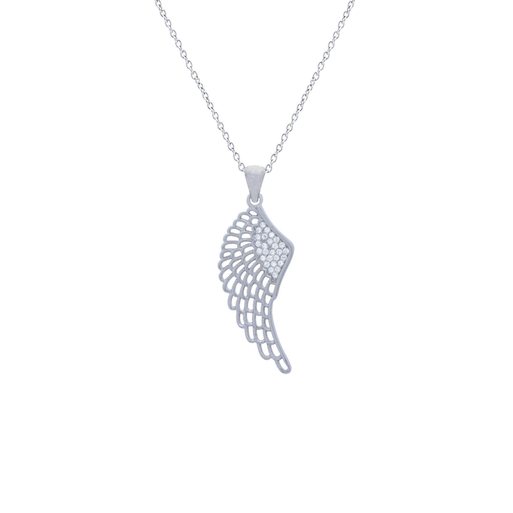 Sterling silver Misu Wing Necklace featuring a delicate wing pendant on a fine chain.