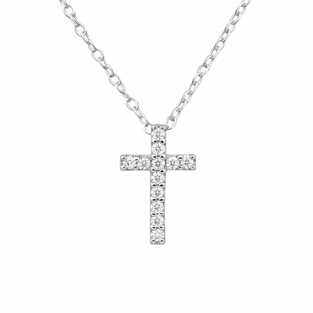 MISU 925 Sterling Silver Necklace with Cross pendant, showcasing a sleek and elegant jewelry design.