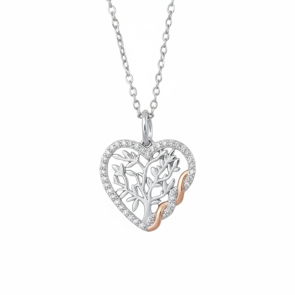 Sterling silver family forever necklace by Misu featuring interconnected heart-shaped pendants on a delicate chain.