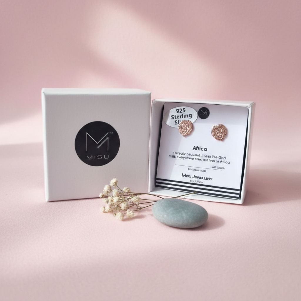 Misu 925 sterling silver rose earrings with lion design, featuring detailed floral and animal motifs in a stylish jewelry image.