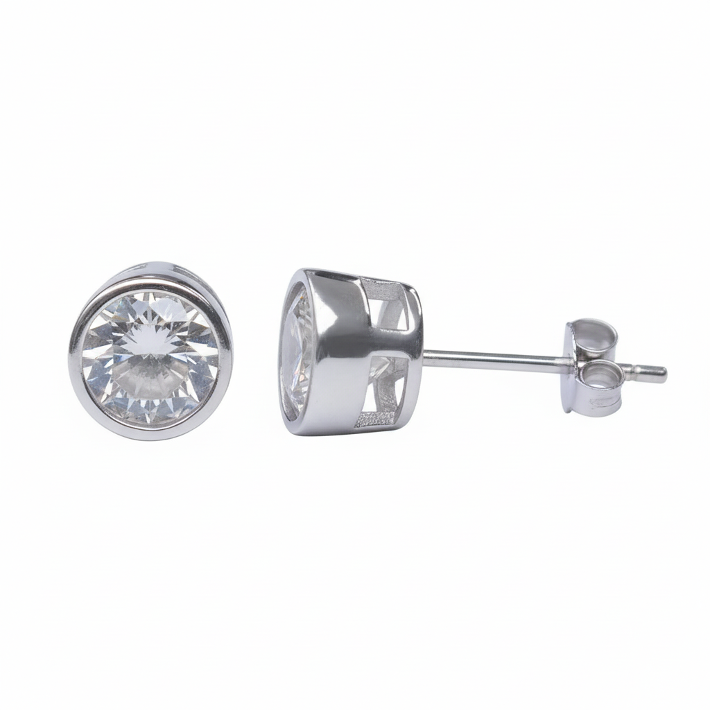 Sterling silver stud earrings by Misu, featuring a simple and elegant design with a polished finish.
