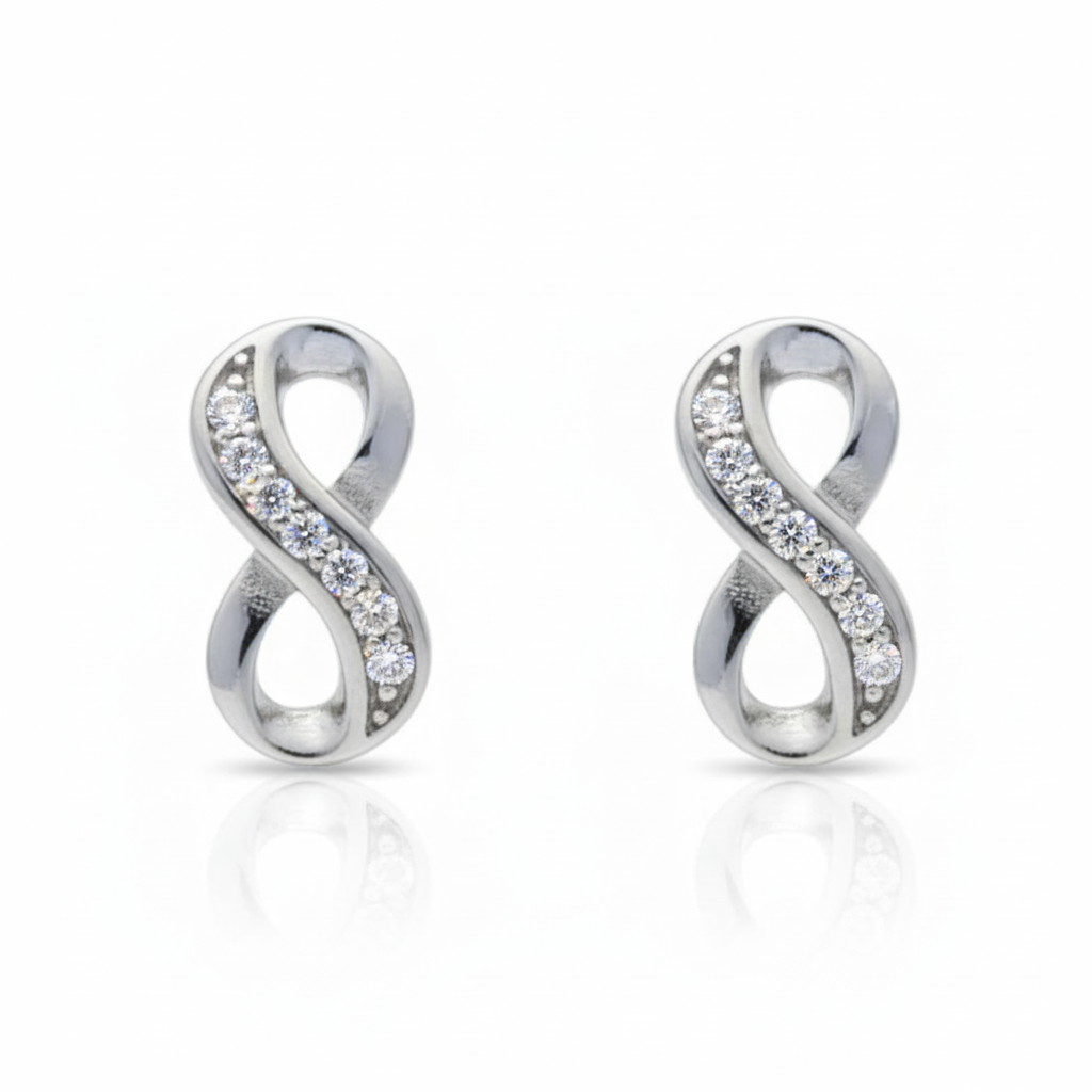 Sterling silver earrings with an infinite love design, featuring elegant and intricate craftsmanship by MISU.