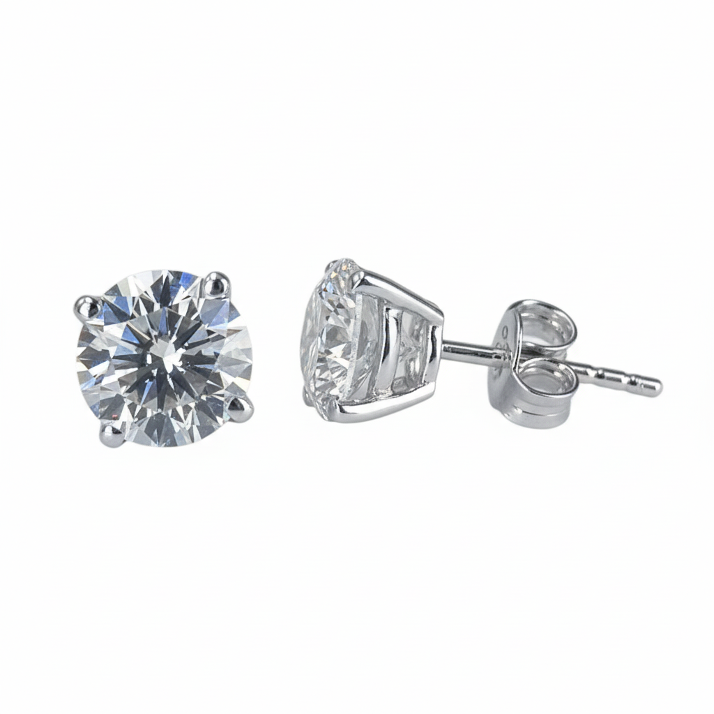 Lab Grown Diamonds 9CT white gold earrings featuring sparkling, round-cut diamonds in elegant stud design.