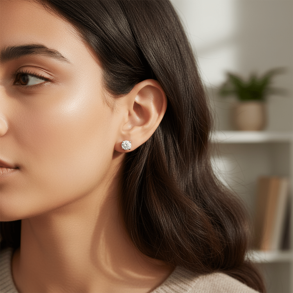 Lab Grown Diamonds 9CT white gold earrings featuring sparkling diamond studs for elegant everyday wear.