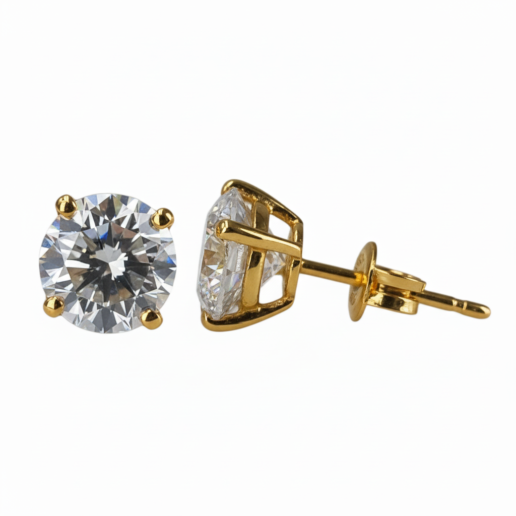 Lab Grown Diamonds 9CT yellow gold earrings featuring sparkling diamond-studded design and classic hoop style.