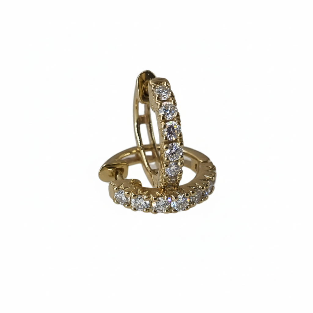 Lab grown diamond 9CT yellow gold huggie earrings with sparkling diamond accents, showcasing elegant jewelry design.