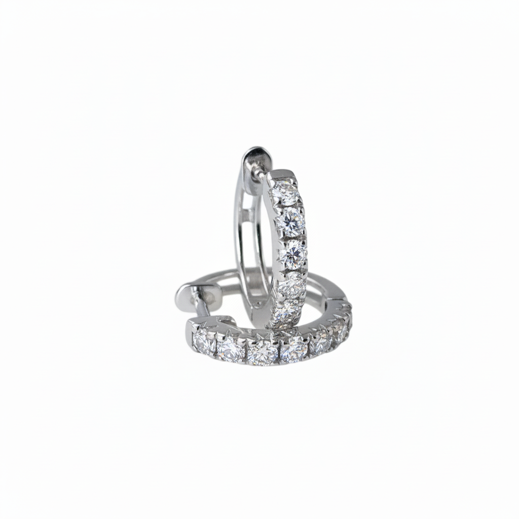 Lab Grown Diamonds 9CT white gold huggie earrings featuring sparkling lab-grown diamonds and a secure hoop design.