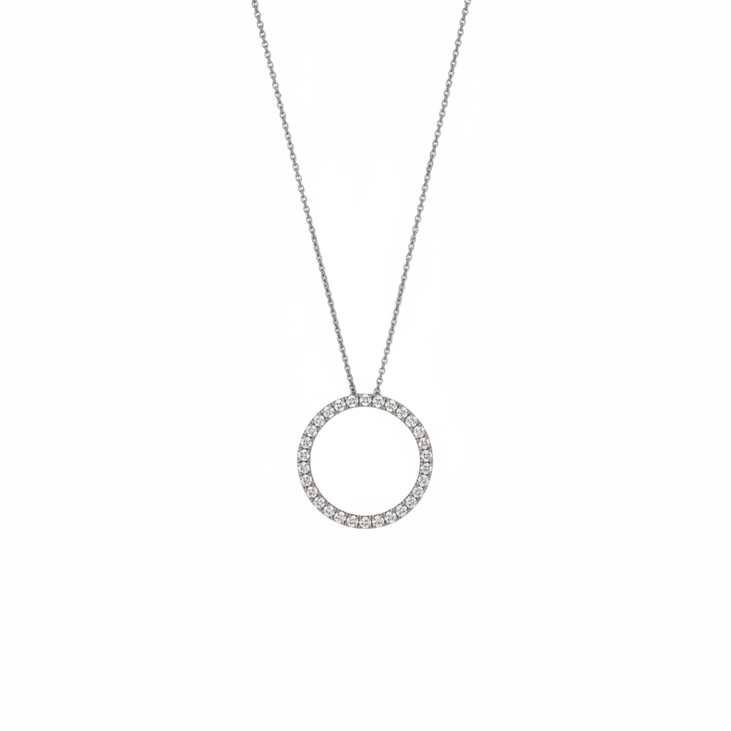 Lab Grown Diamonds 9CT white gold Circle of Life pendant featuring a sparkling circular design with intricate detailing.