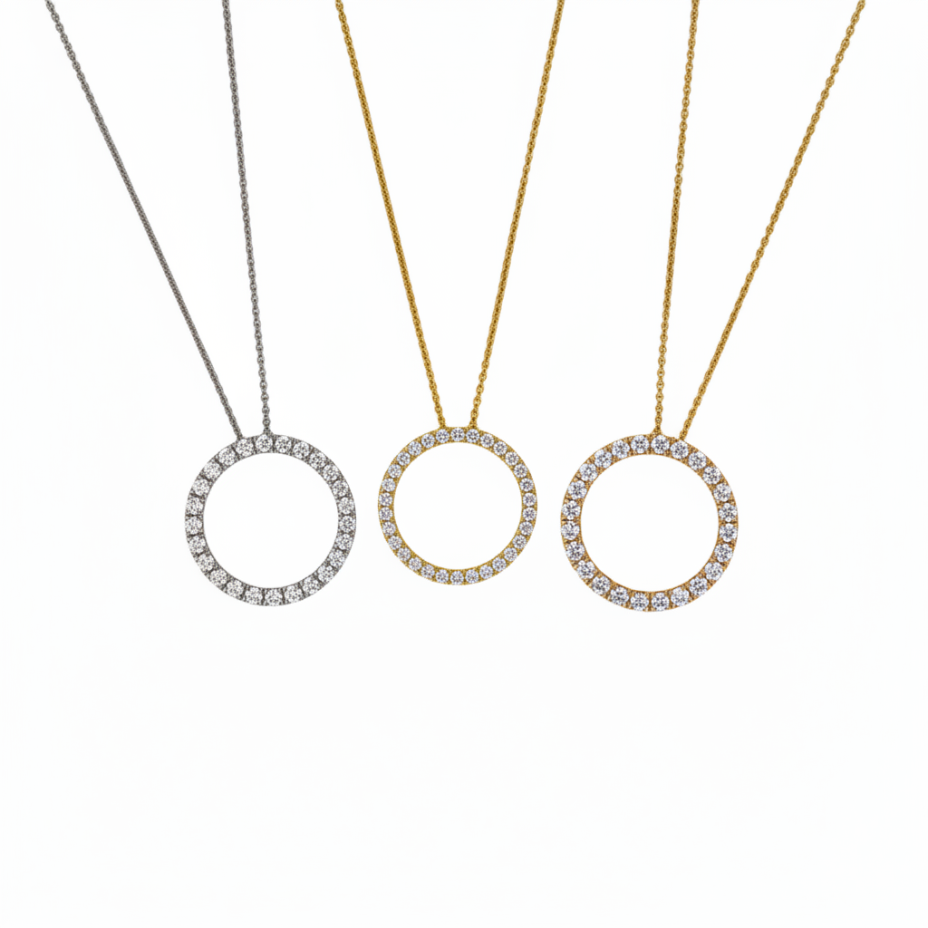 Lab Grown Diamonds small circle of life pendant in 9ct yellow gold, showcasing intricate design and sparkling diamonds.