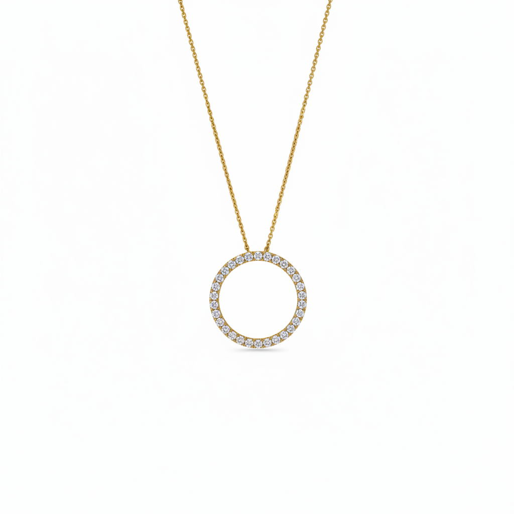 Lab Grown Diamonds 9CT yellow gold Circle of Life pendant showcasing a circular design with sparkling lab-grown diamonds.