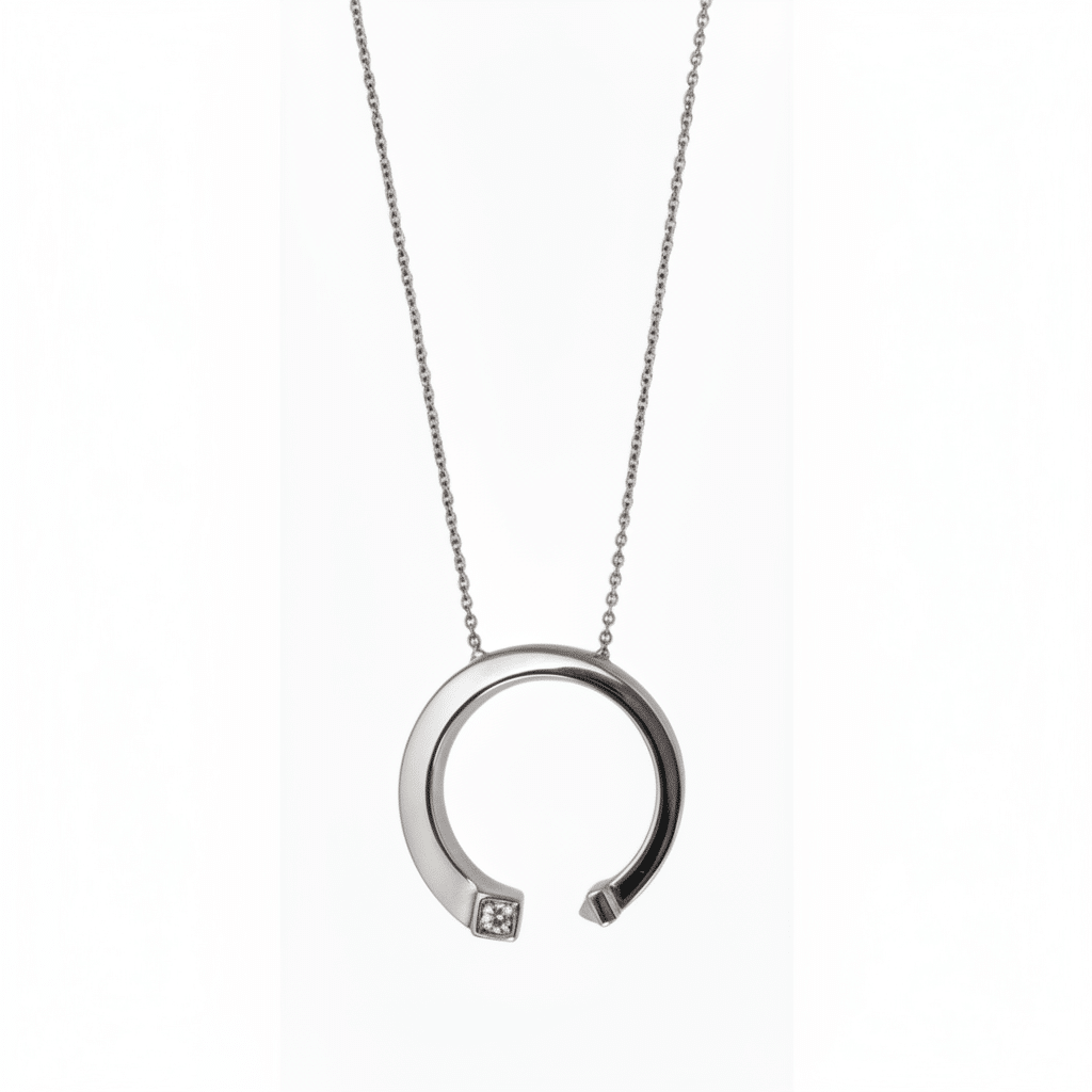 Lab Grown Diamonds 9CT white gold half circle pendant showcasing sparkling diamonds and elegant design.