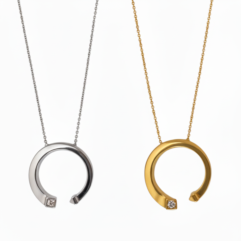 Lab Grown Diamonds 9CT white gold half circle pendant showcasing sparkling diamonds and elegant design.