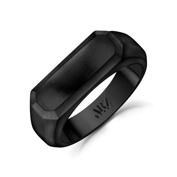 ARZ Steel matte signet ring with a rectangular black and steel design, showcasing bold, modern jewelry style.