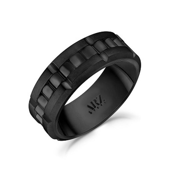 ARZ Steel matte and shiny spinner ring in steel and black with a sleek, modern design, featuring a smooth spinning band.