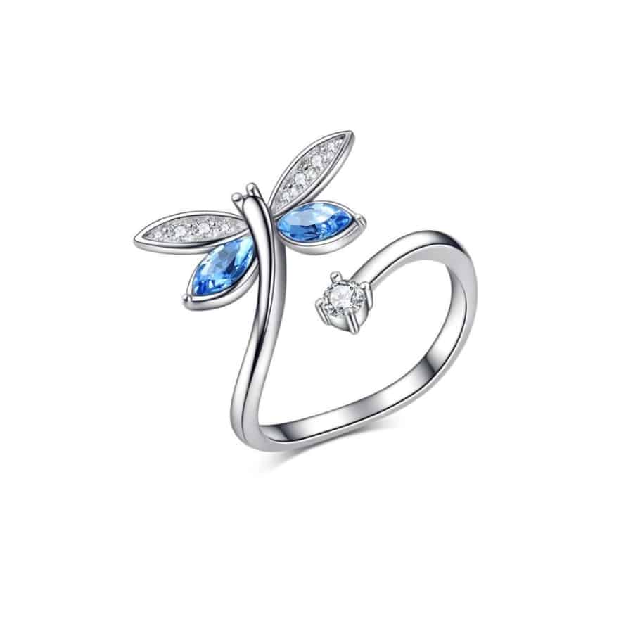 Misu 925 sterling silver adjustable ring featuring a detailed dragonfly design, perfect for nature-inspired jewelry styles.