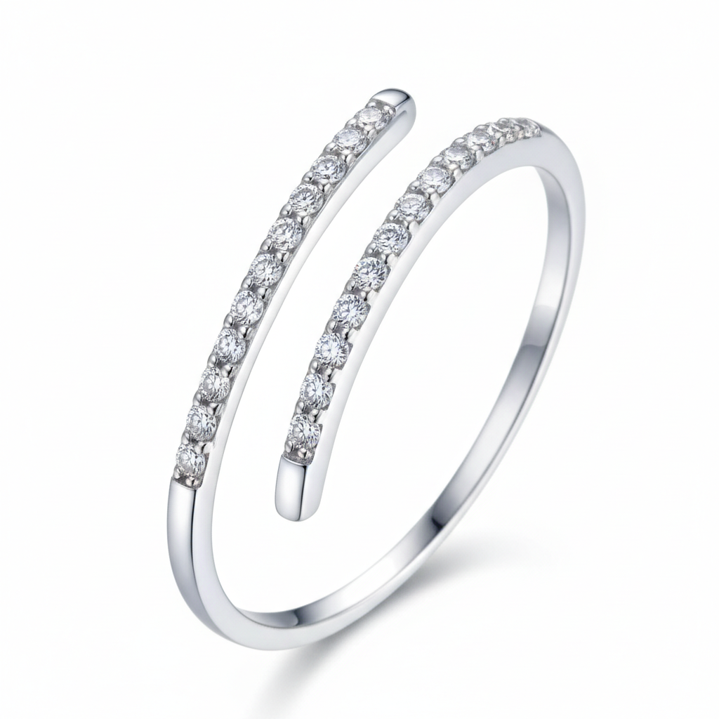 Adjustable MISU 925 Sterling Silver Swirl Ring featuring a sleek, modern design with a polished finish.