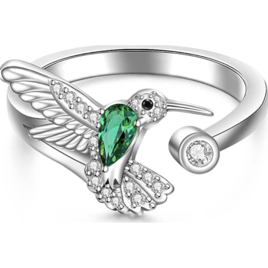 Misu 925 sterling silver hummingbird ring with detailed bird design on a smooth band.