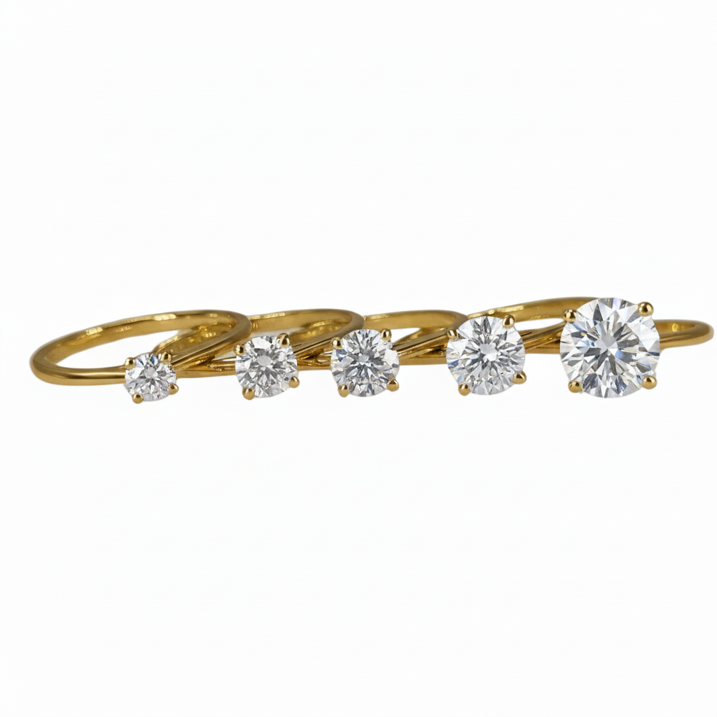 Lab Grown Diamonds 9CT yellow gold solitaire ring with a sparkling diamond center stone on a sleek band.
