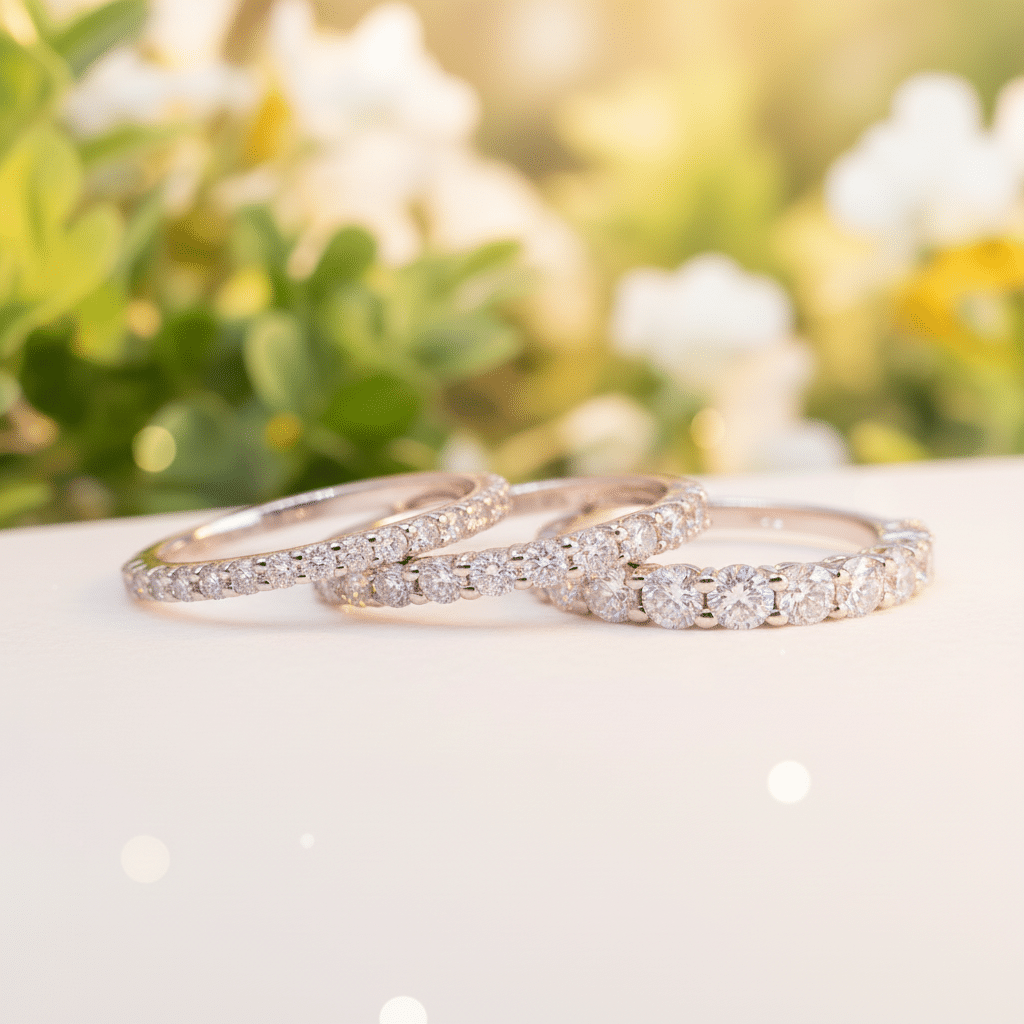 Lab Grown Diamonds 9CT white gold eternity ring featuring a continuous row of sparkling lab-grown diamonds.