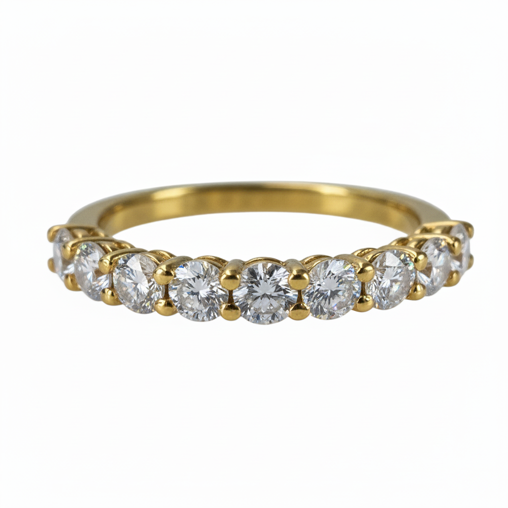 Lab Grown Diamonds 9CT yellow gold eternity ring with sparkling diamonds encircling the band.