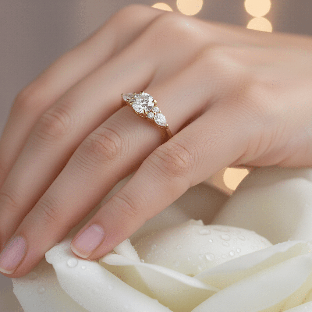 Lab Grown Diamonds 9CT yellow gold 7-stone ring with 0.70CT total diamond weight, showcasing sparkling lab-grown diamonds.