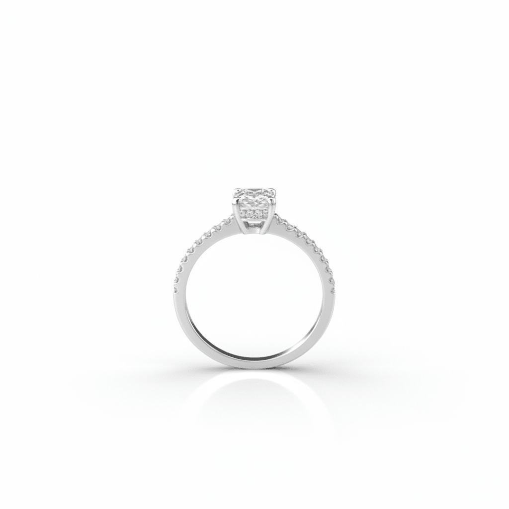Lab Grown Diamonds 9CT white gold oval halo ring with 1CT center diamond, elegant and sparkling jewelry piece.