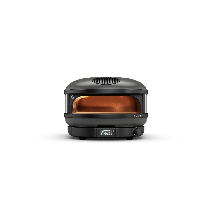 Gozney Arc Off Black outdoor pizza oven with sleek black exterior and stainless steel accents, ready for outdoor cooking.