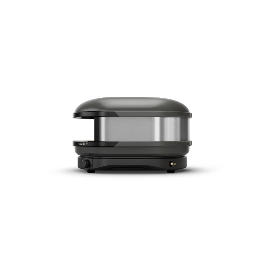 Gozney Arc Off Black outdoor pizza oven with sleek black finish and modern design, ideal for backyard cooking or outdoor gatherings.