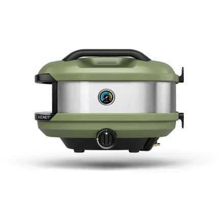 Olive green Gozney Tread outdoor pizza oven footwear with durable sole and comfortable design for outdoor cooking comfort.