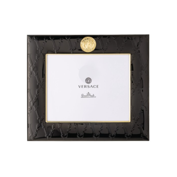 Versace black rectangle photo frame with 15x10cm opening, stylish design ideal for elegant display.