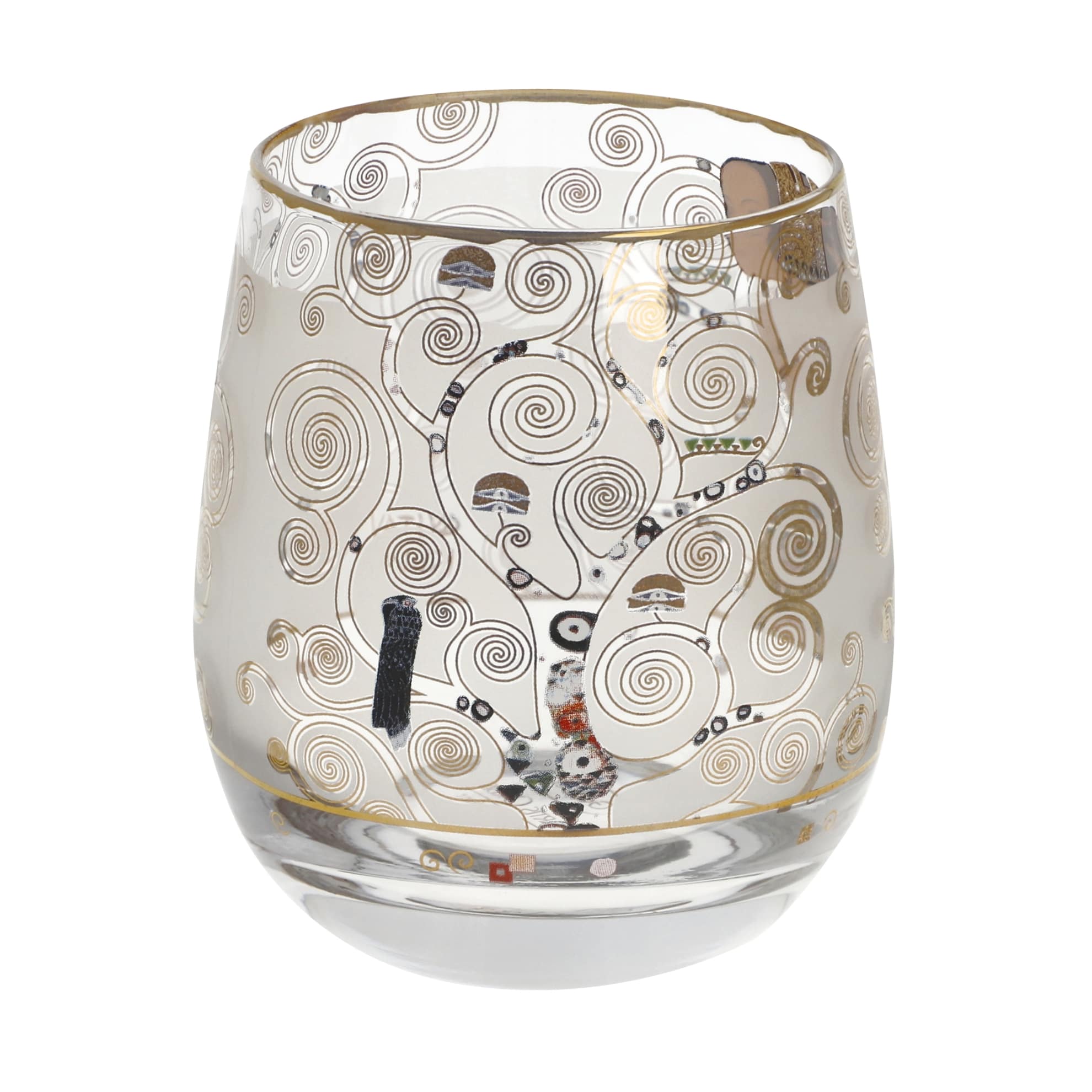 Goebel Gustav Klimt Expectation tealight holder, 9.5cm, featuring intricate artwork and Spilhaus branding, displayed on a neutral background.