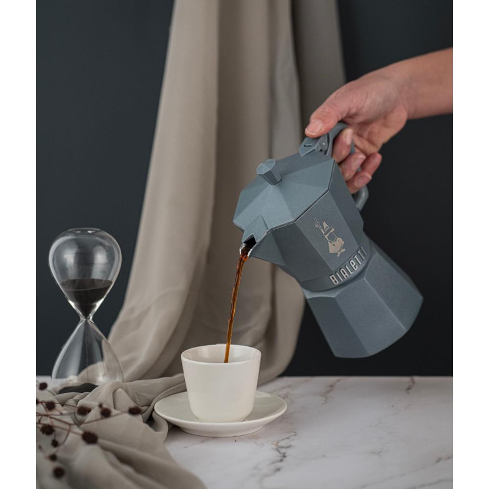 Bialetti Moka Exclusive Induction 6-cup grey espresso maker with sleek, modern design suitable for induction stovetops