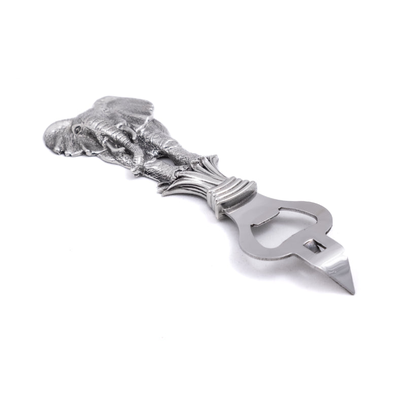 Earth Angel elephant-shaped bottle opener with detailed design, made of metal, featuring an adorable elephant figure.