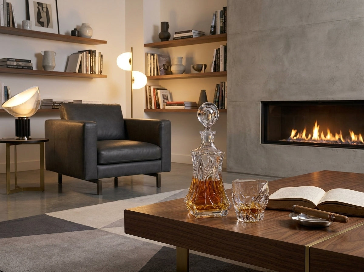 Bohemia Crystal decanter with bamboo design, 800ml capacity, clear glass with elegant craftsmanship and a stylish bamboo stopper.