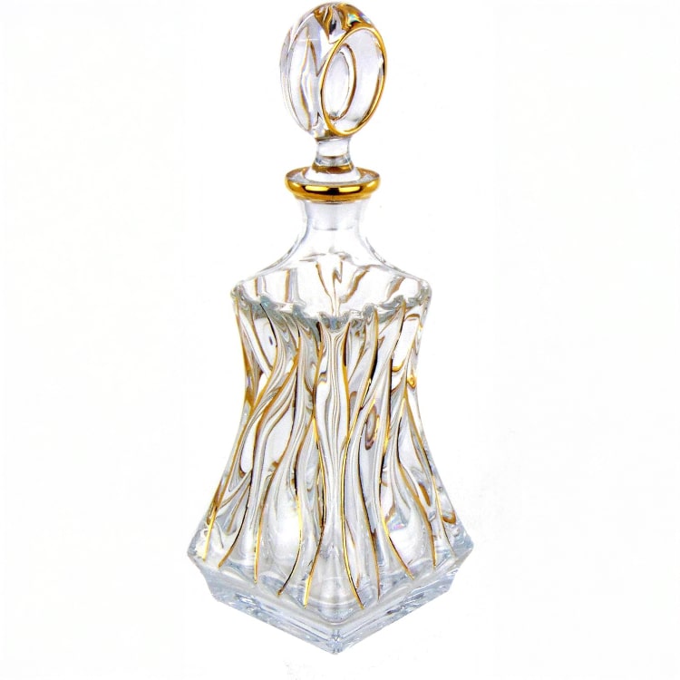 Bohemia Crystal bamboo-shaped decanter with gold accents, 800ml capacity, elegant glassware for spirits and liquors