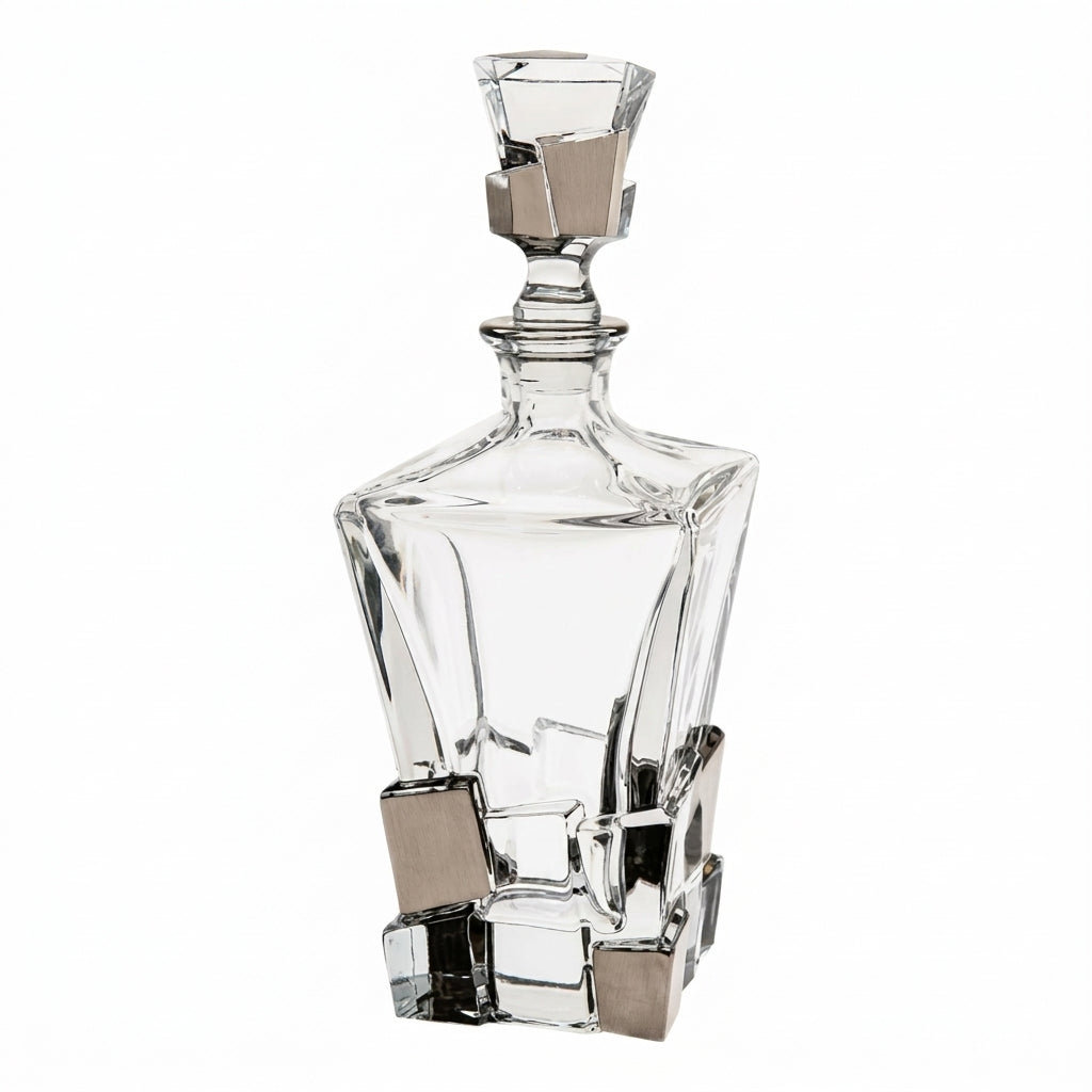 Bohemia Crystal Crack Decanter in platinum finish, 900ml, with elegant design and clear glass showcasing intricate craftsmanship.