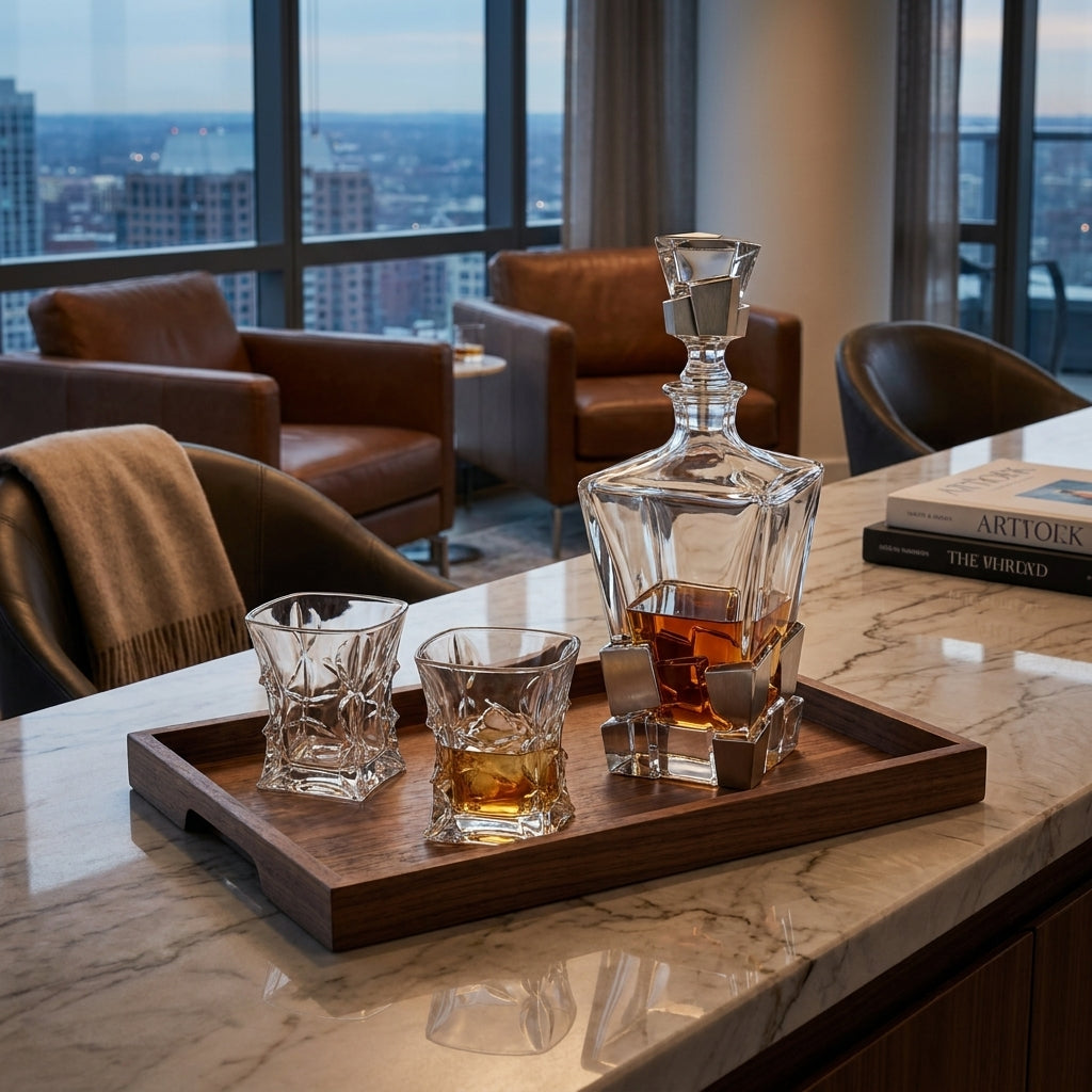 Bohemia Crystal Crack Decanter with platinum accents, 900ml capacity, elegant glass liquor bottle for serving or display.